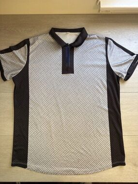 Men's XL 1/4 Zip Performance Top Geometric Grey Black 100% Polyester